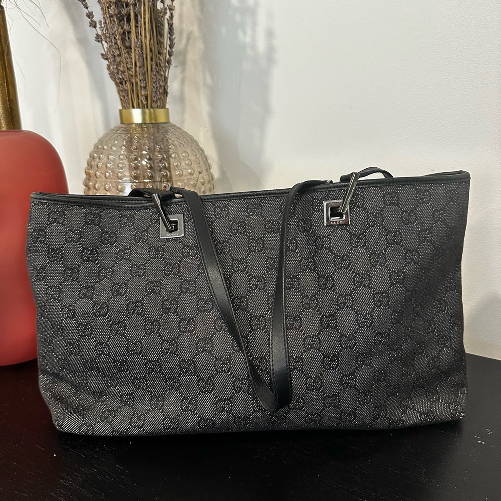 Black Gucci GG Logo Canvas Tote Bag